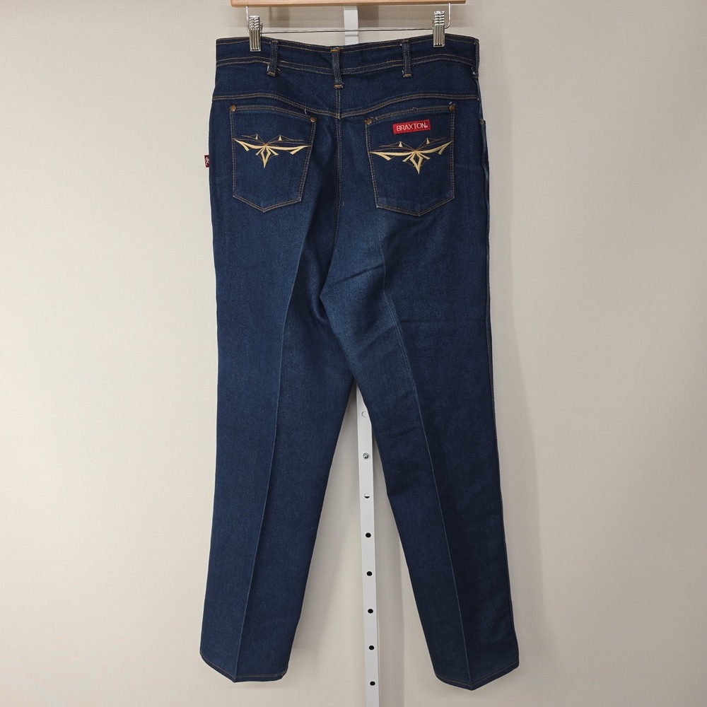 Vintage Braxton Stretch Jeans High Rise Dark Wash Embroidered Pocket‎ 34/20 - Picture 4 of 6